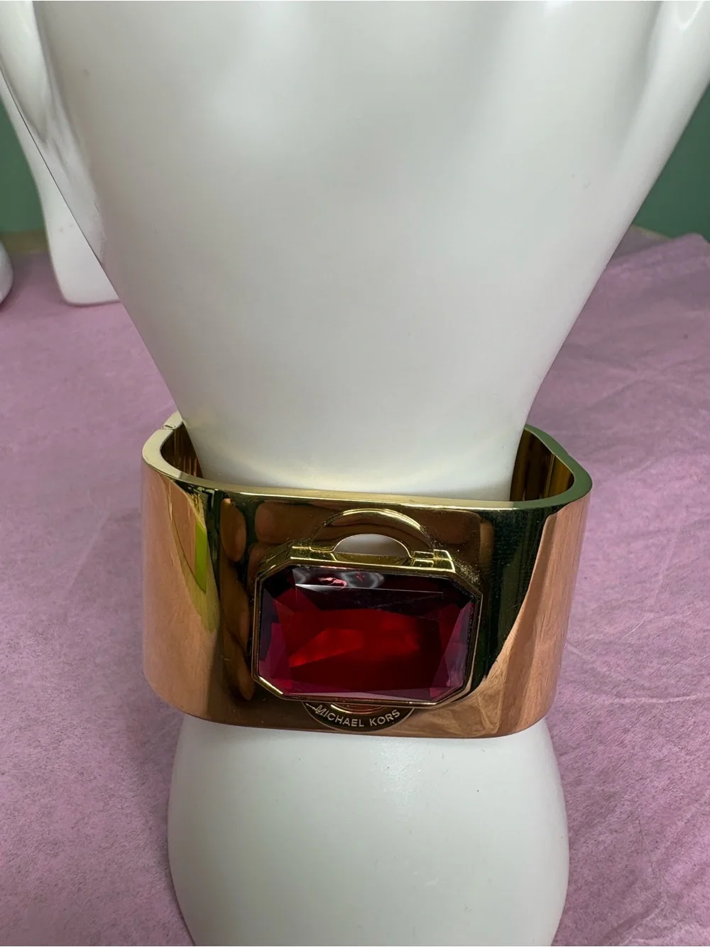 Michael Kors Gold-Tone Cuff Bracelet with Red Stone